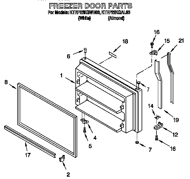 KitchenAid KTRP22KGAL00 freezer door diagram