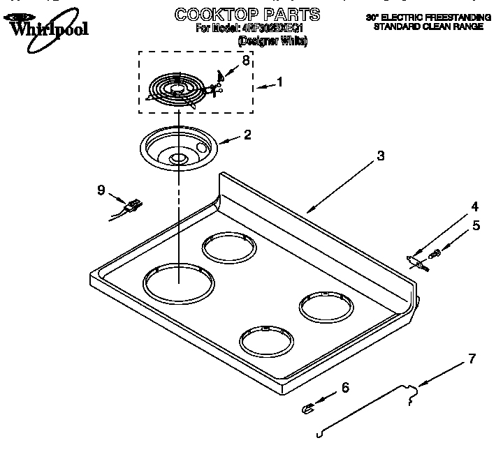Whirlpool 4RF302BXEQ1 cooktop diagram