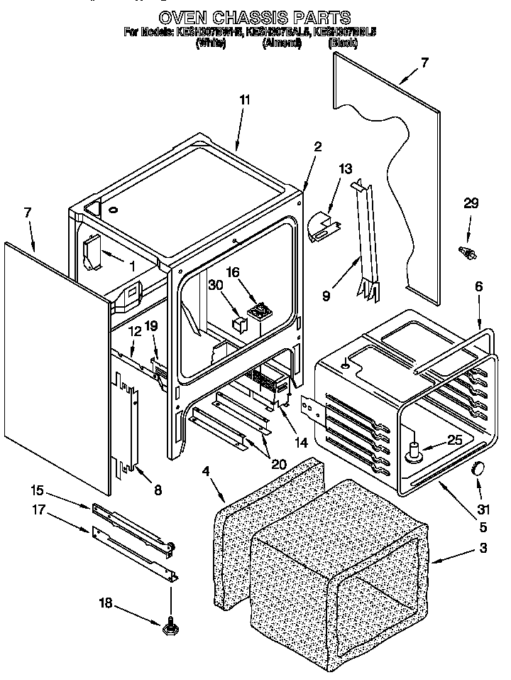 KitchenAid KESH307BAL5 oven chassis diagram