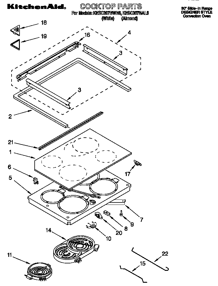 KitchenAid KESC307BAL6 cooktop diagram