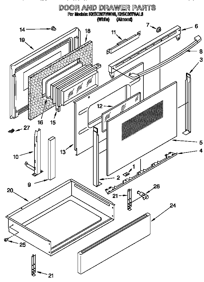 KitchenAid KESC307BAL6 door and drawer diagram