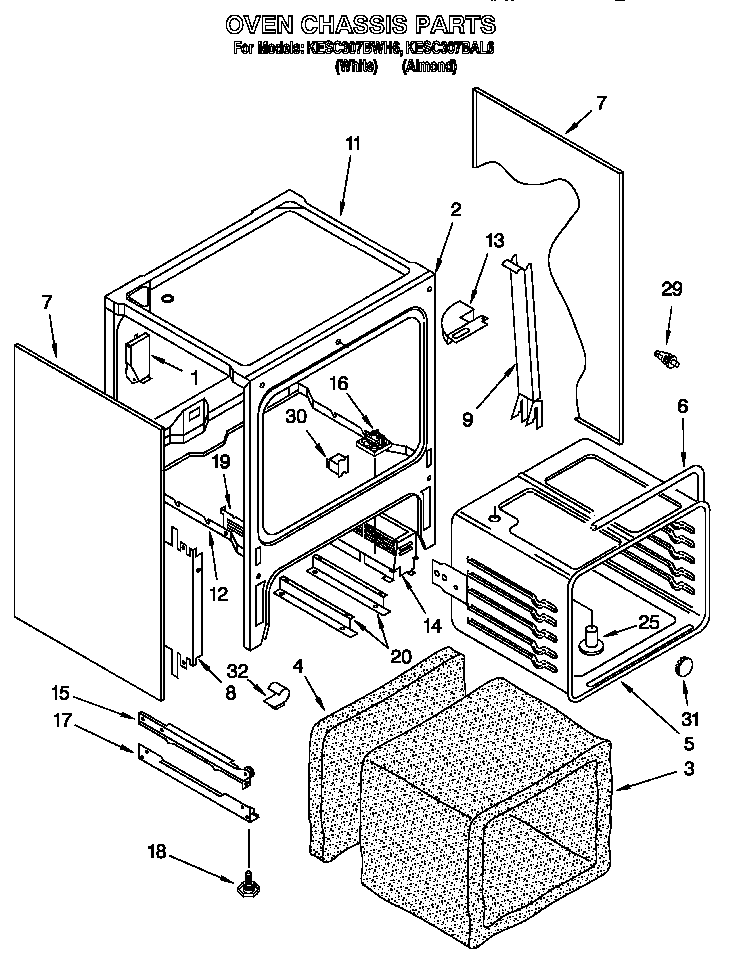 KitchenAid KESC307BAL6 oven chassis diagram