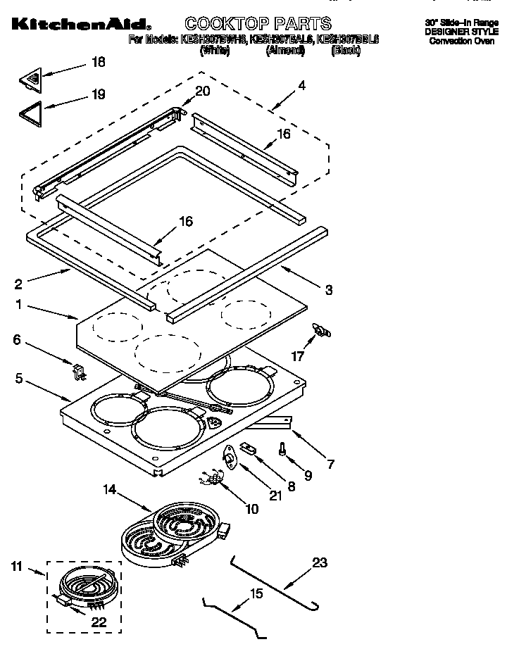 KitchenAid KESH307BBL6 cooktop diagram