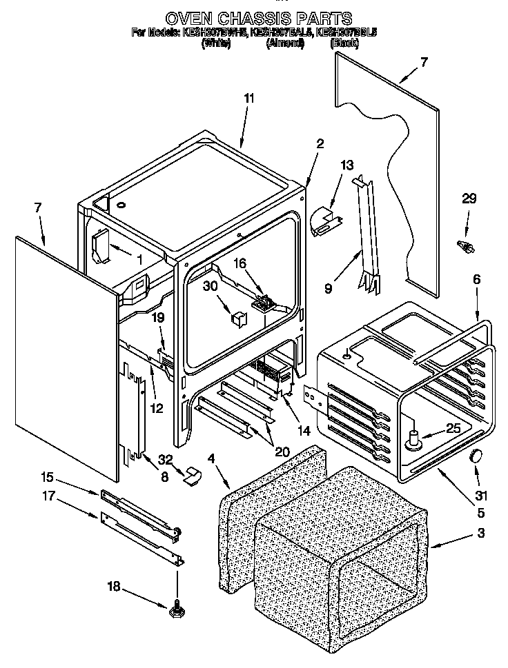 KitchenAid KESH307BBL6 oven chassis diagram