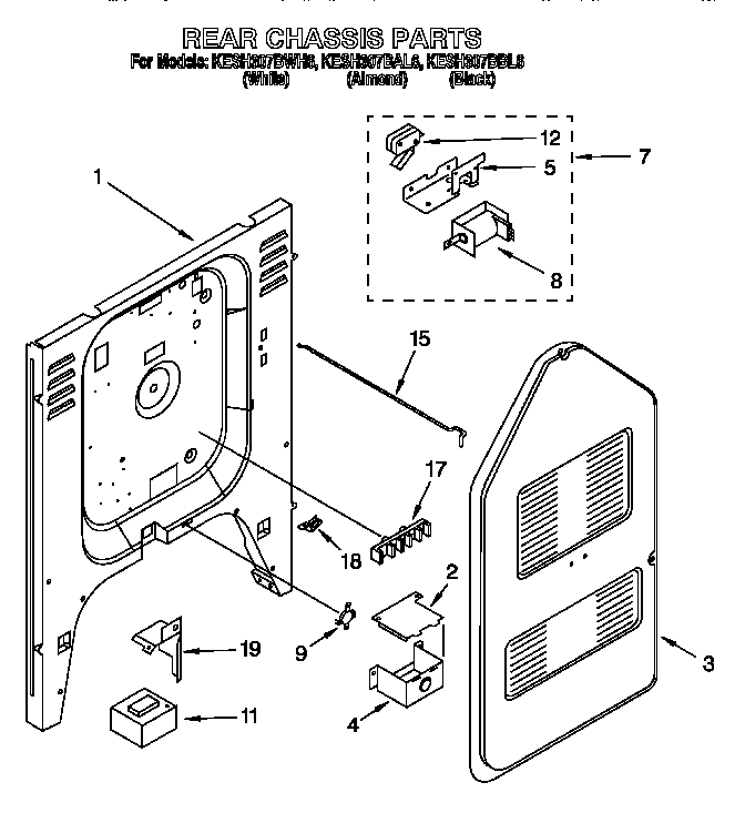 KitchenAid KESH307BBL6 rear chassis diagram