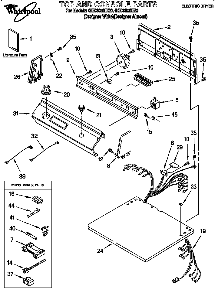 Whirlpool GEC9858EZ0 top and console parts diagram