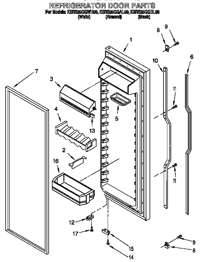 KitchenAid KSRS25QGBL00 refrigerator door parts diagram