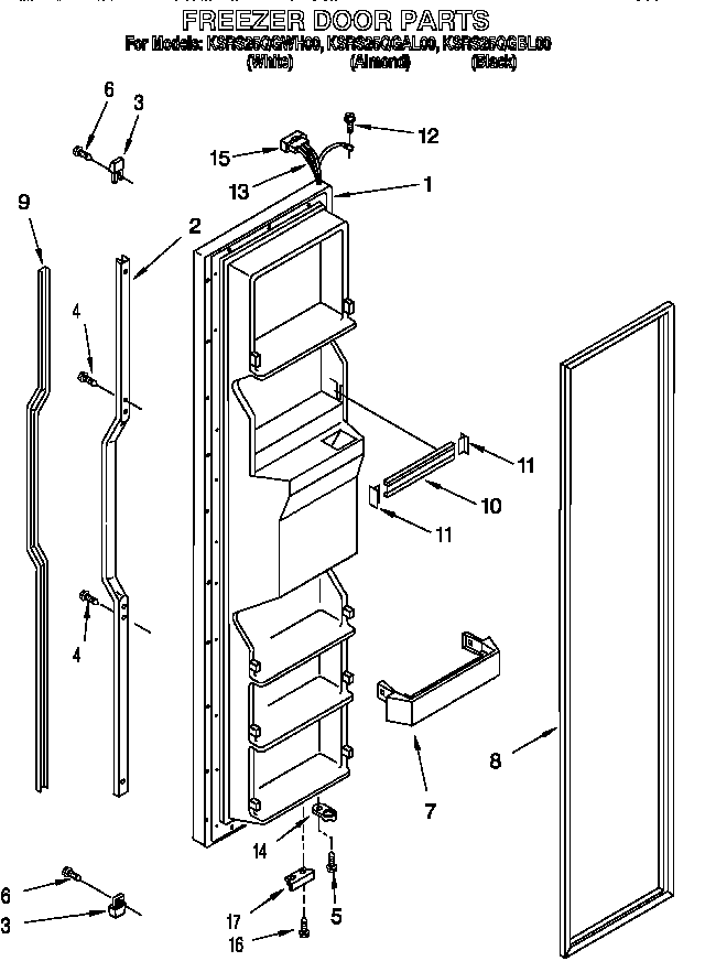 KitchenAid KSRS25QGBL00 freezer door parts diagram