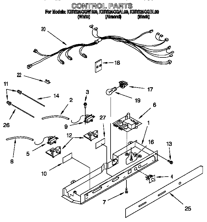 KitchenAid KSRS25QGBL00 control parts diagram