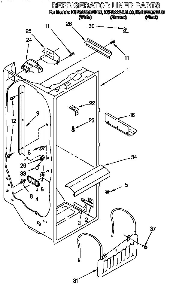 KitchenAid KSRS22QGAL00 refrigerator liner diagram