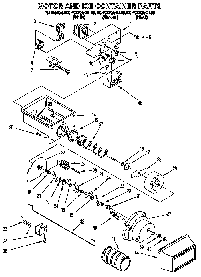 KitchenAid KSRS22QGAL00 motor and ice container diagram