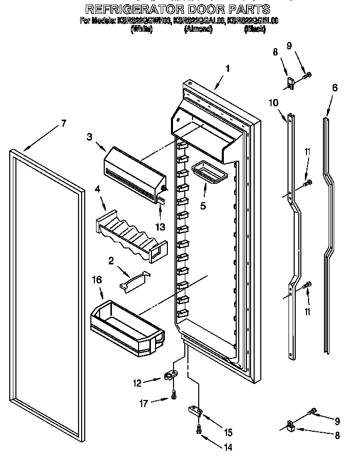 KitchenAid KSRS22QGAL00 refrigerator door diagram