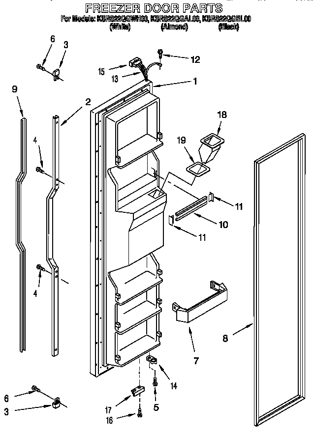 KitchenAid KSRS22QGAL00 freezer door diagram