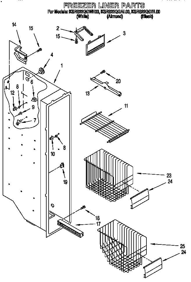 KitchenAid KSRS22QGAL00 freezer liner diagram