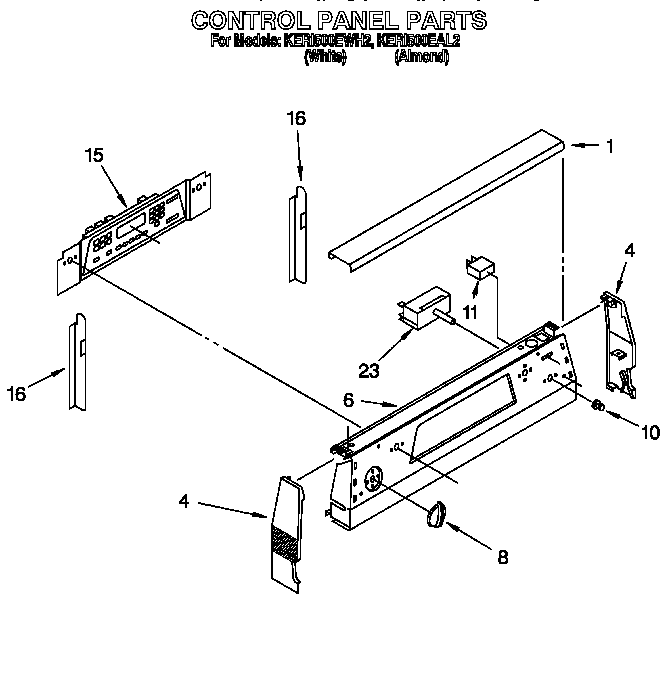 KitchenAid KERI500EAL2 control panel diagram
