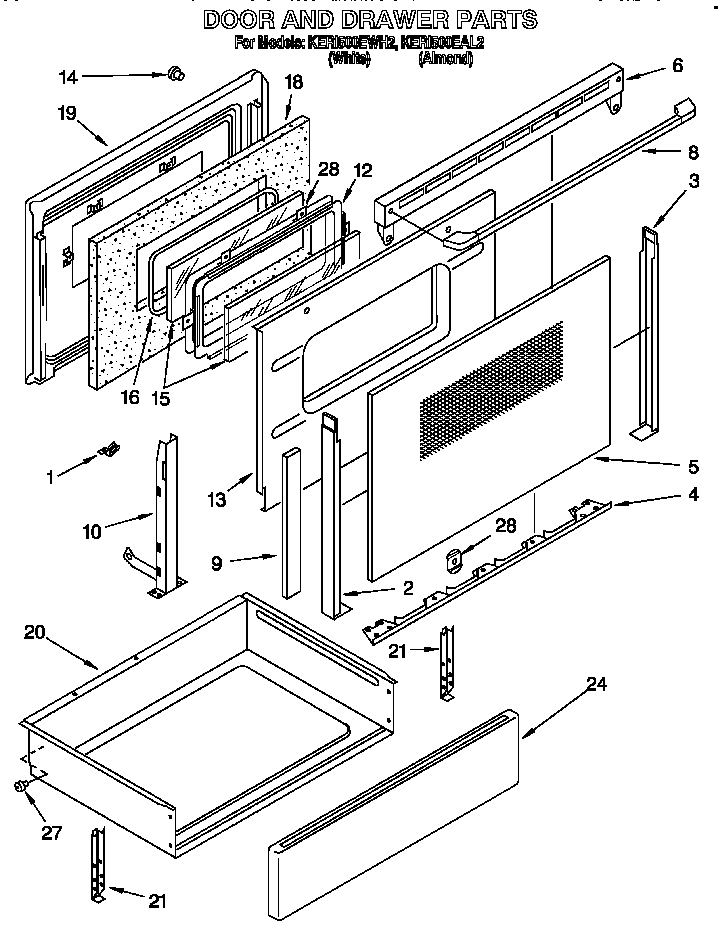 KitchenAid KERI500EAL2 door and drawer diagram