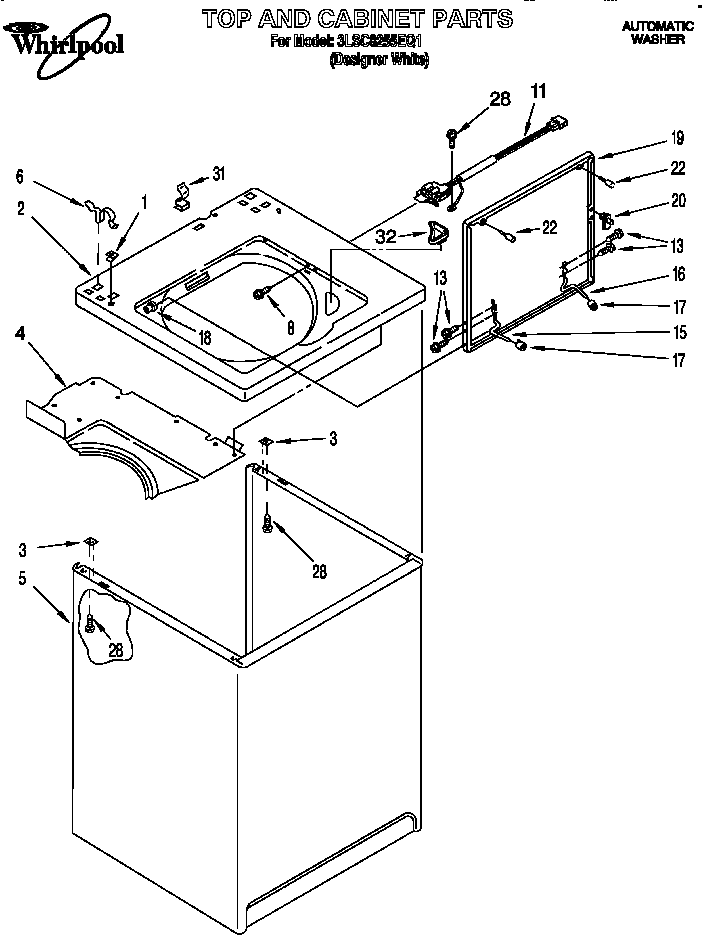 Whirlpool 3LSC8255EQ1 top and cabinet diagram