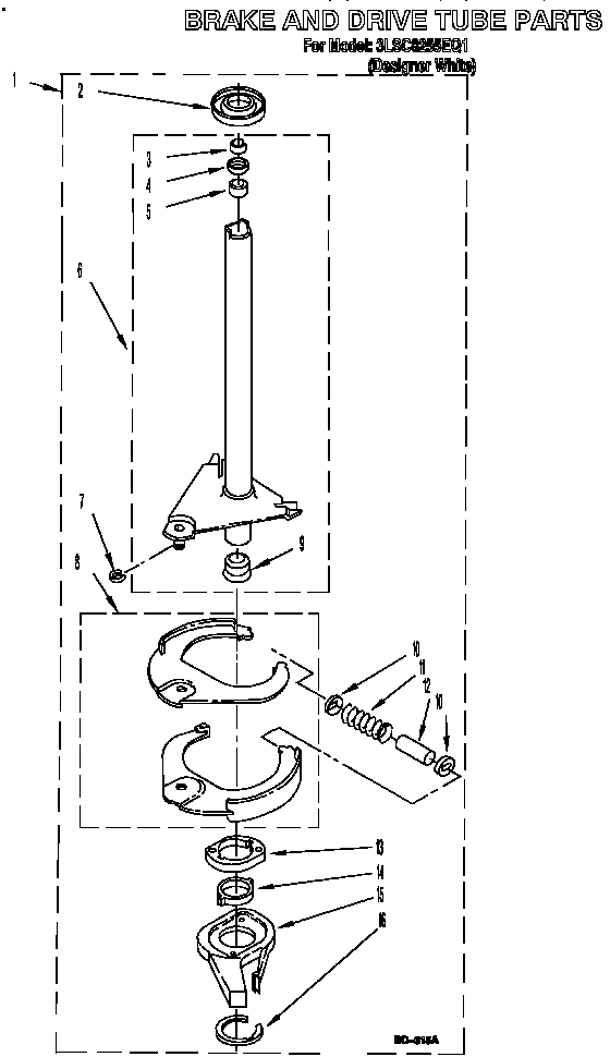Whirlpool 3LSC8255EQ1 brake and drive tube diagram
