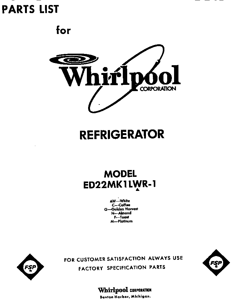 Whirlpool ED22MK1LWR1 front cover diagram