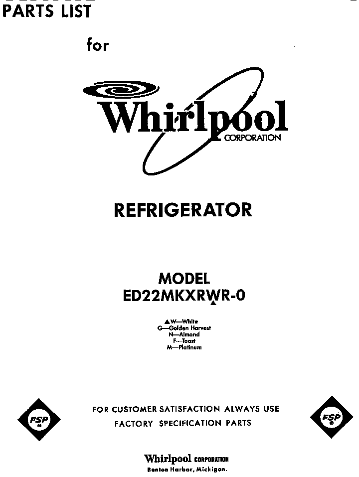 Whirlpool ED22MKXRWR0 front cover diagram