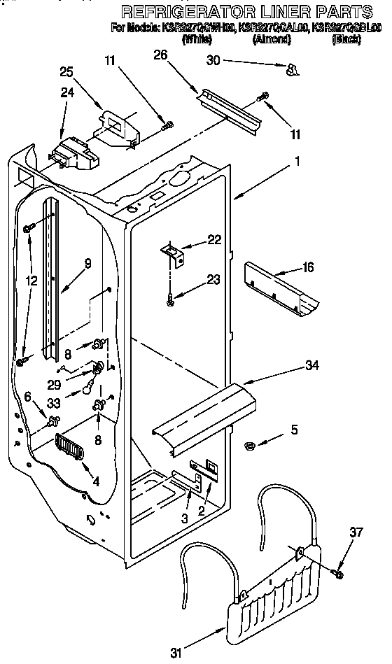 KitchenAid KSRS27QGAL00 refrigerator liner diagram