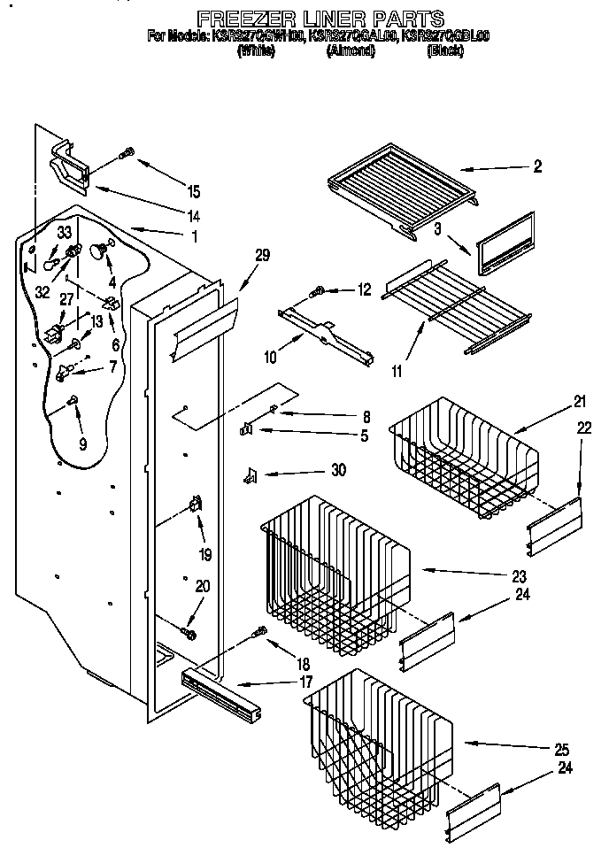 KitchenAid KSRS27QGAL00 freezer liner diagram