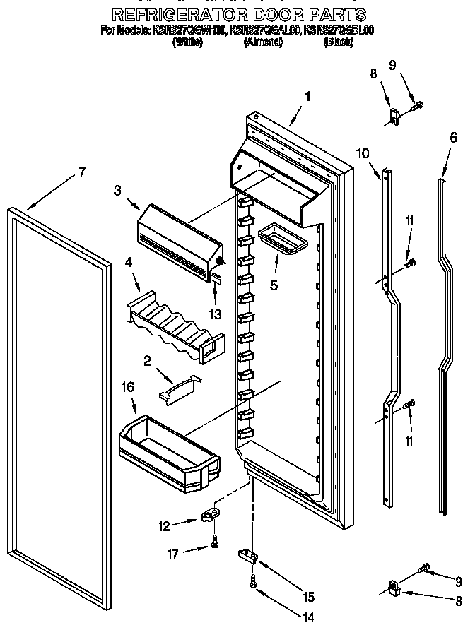 KitchenAid KSRS27QGAL00 refrigerator door diagram