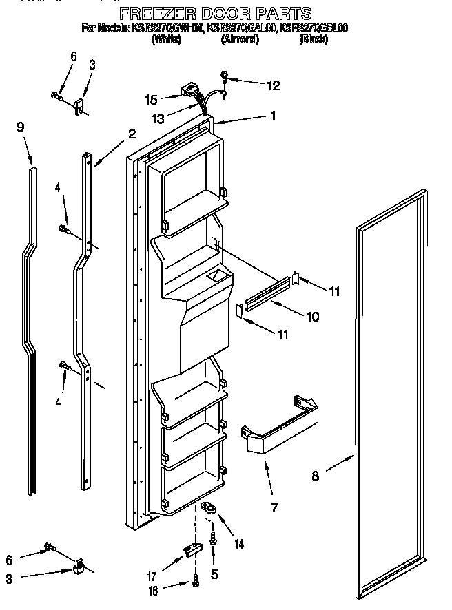 KitchenAid KSRS27QGAL00 freezer door diagram