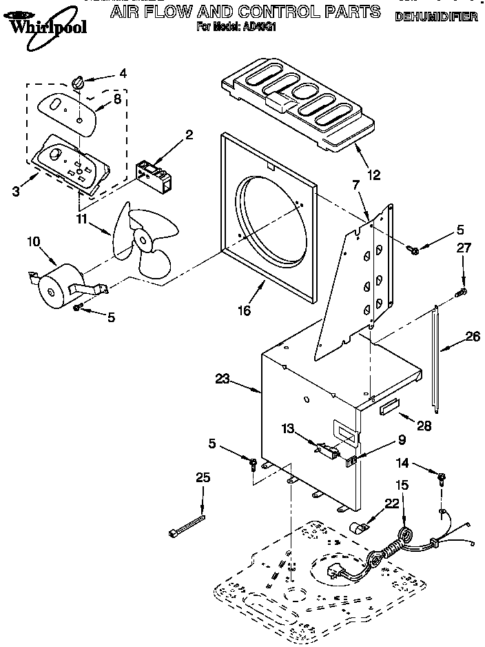 Whirlpool AD40G2 air flow and control parts diagram