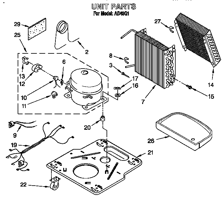 Whirlpool AD40G2 unit parts diagram