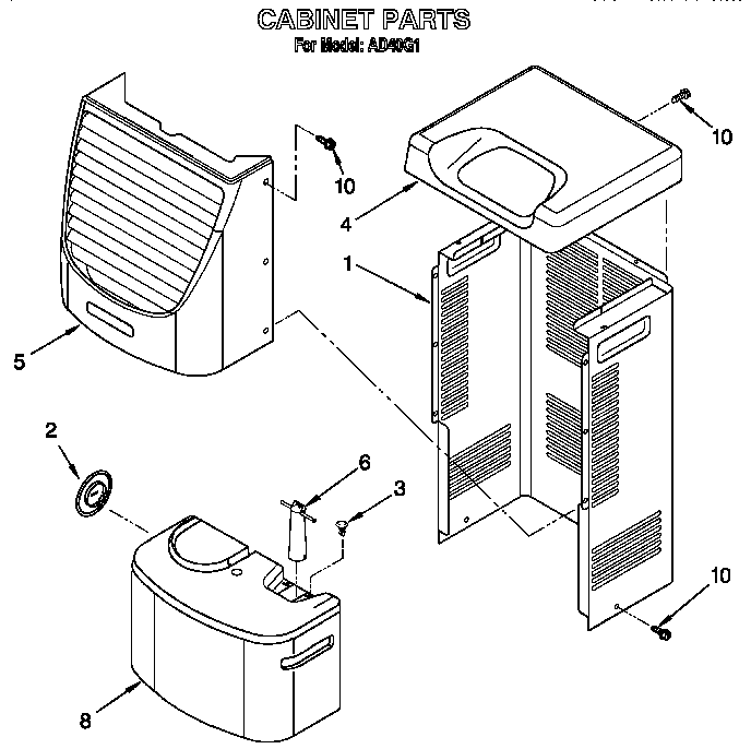 Whirlpool AD40G2 cabinet parts diagram