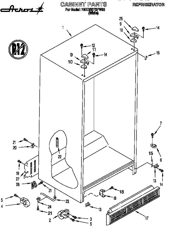 Whirlpool 7MED20TQFW00 cabinet diagram
