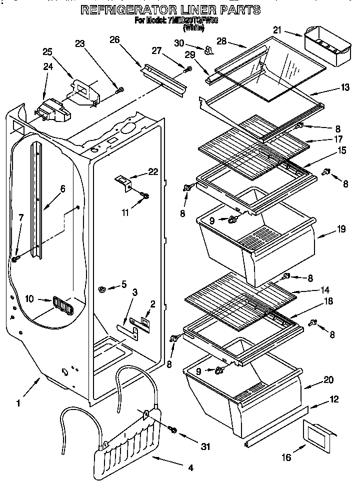 Whirlpool 7MED20TQFW00 refrigerator liner diagram