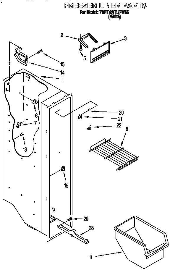 Whirlpool 7MED20TQFW00 freezer liner diagram