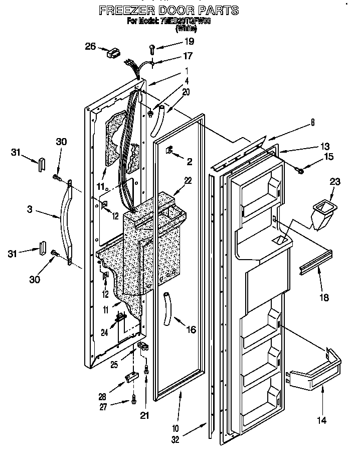 Whirlpool 7MED20TQFW00 freezer door diagram