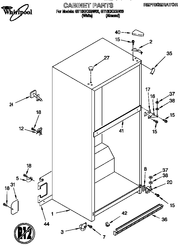 Whirlpool GT19DKXGN00 cabinet diagram