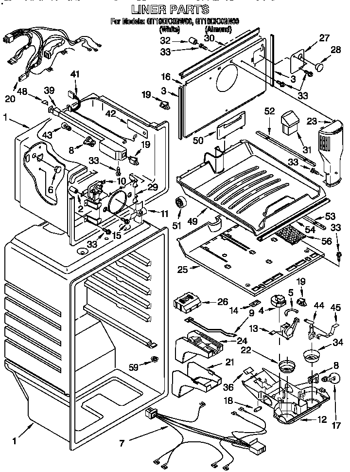 Whirlpool GT19DKXGN00 liner diagram