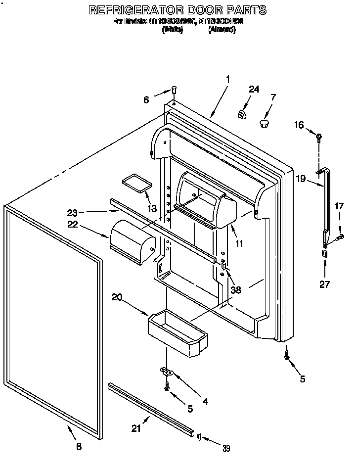 Whirlpool GT19DKXGN00 refrigerator door diagram