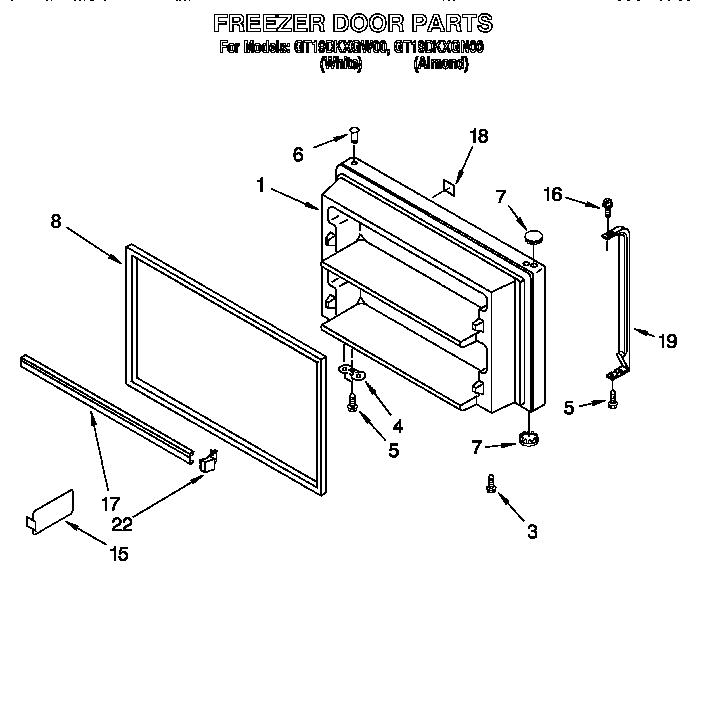 Whirlpool GT19DKXGN00 freezer door diagram
