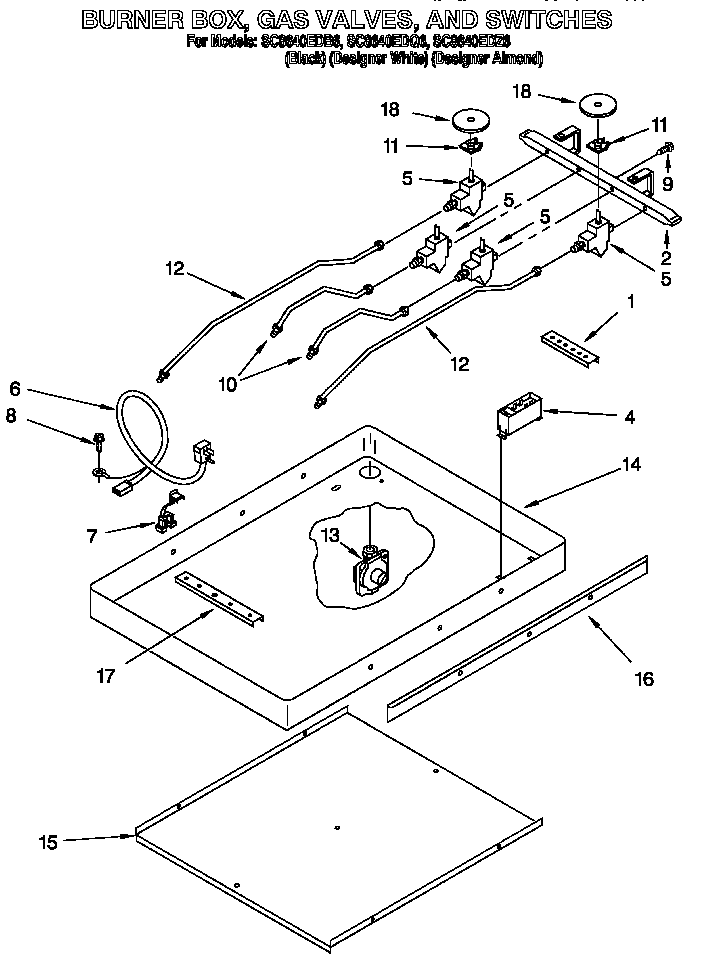 Whirlpool SC8640EDZ6 burner box,gas valves diagram
