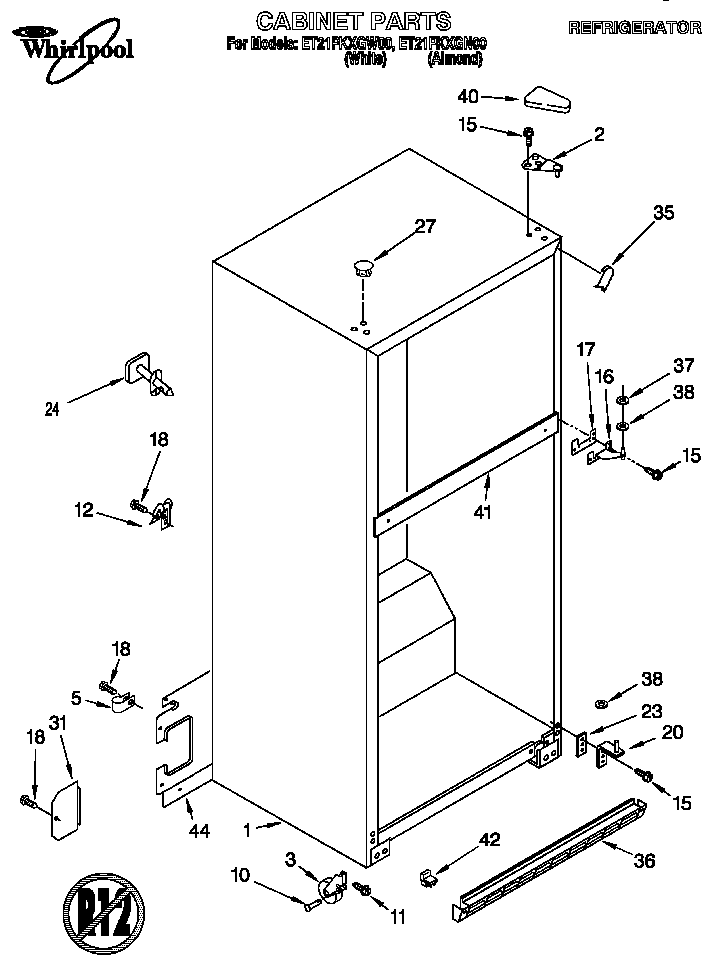 Whirlpool ET21PKXGW00 cabinet diagram