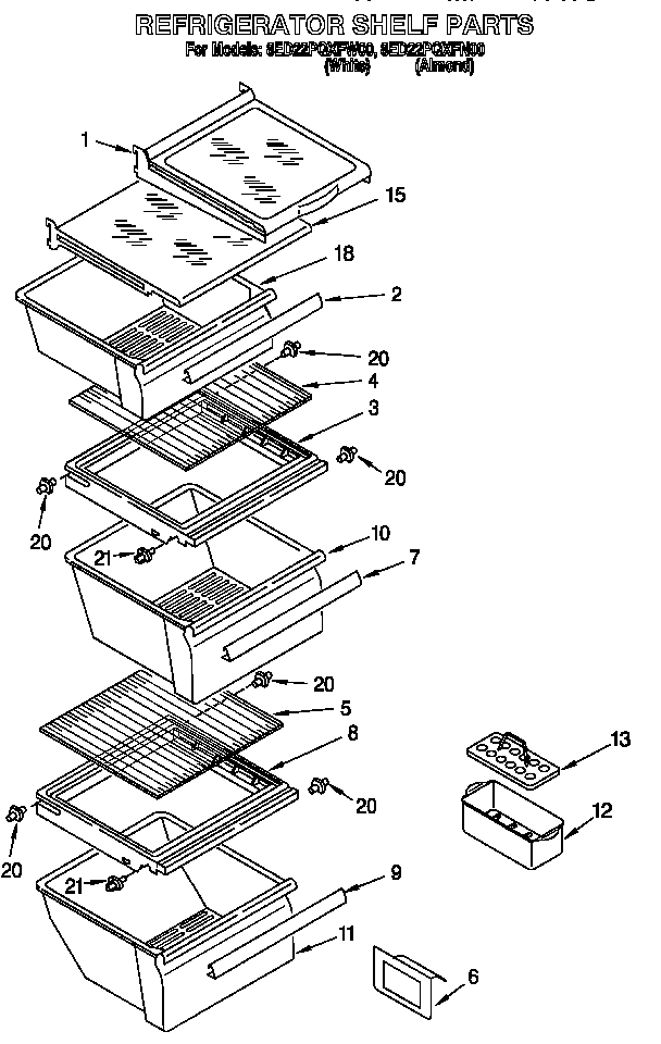 Whirlpool 8ED22PQXFN00 refrigerator shelf diagram