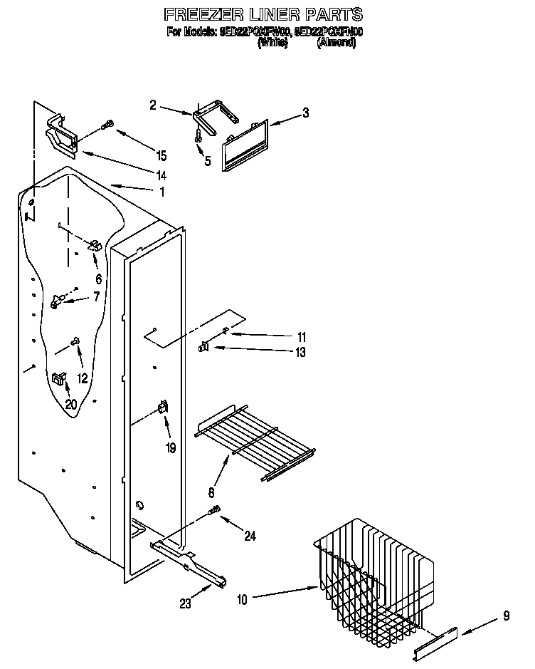 Whirlpool 8ED22PQXFN00 freezer liner diagram