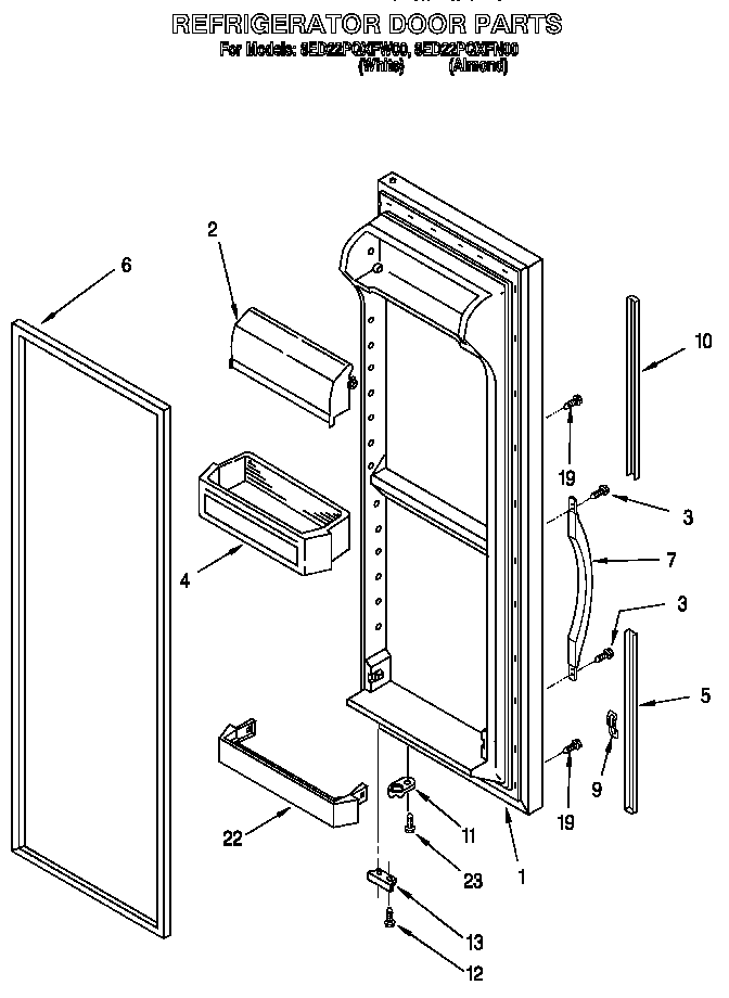 Whirlpool 8ED22PQXFN00 refrigerator door diagram