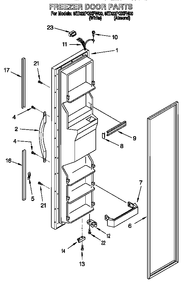 Whirlpool 8ED22PQXFN00 freezer door diagram