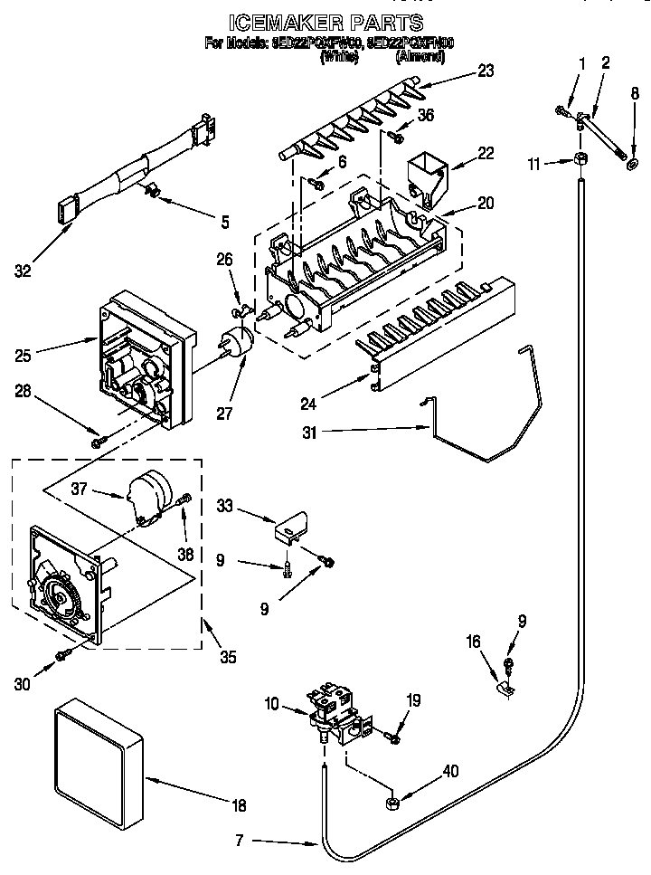 Whirlpool 8ED22PQXFN00 icemaker diagram