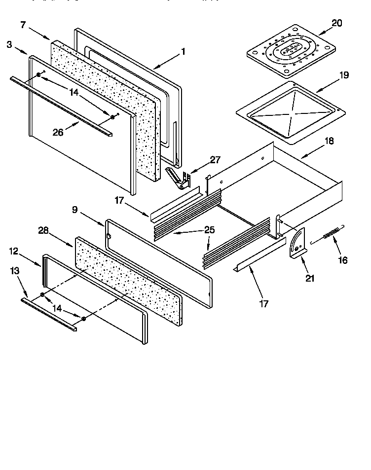 Whirlpool SF3010EEN1 oven door and broiler diagram