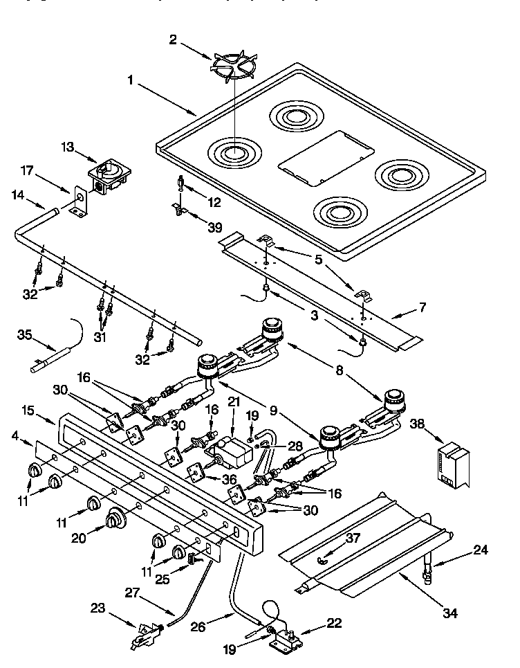 Whirlpool SF5140EEN1 cooktop and manifold diagram