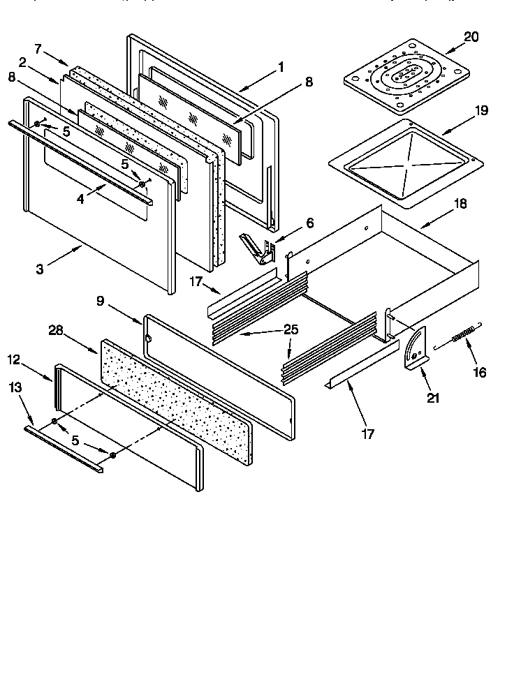 Whirlpool SF5140EEN1 oven door and broiler diagram
