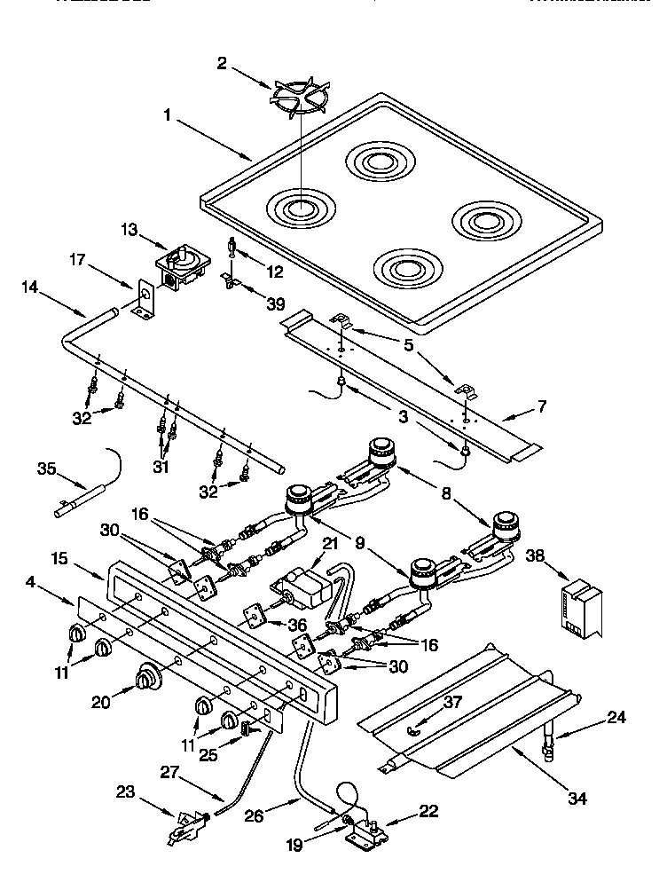 Whirlpool SF3010EEN0 cooktop and manifold diagram